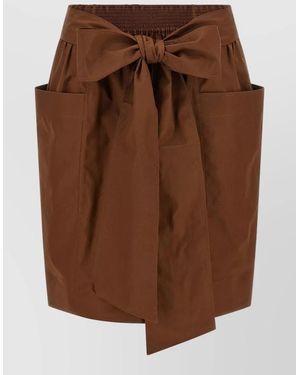 Chloé Sheath Skirt Asymmetric Hem Bow Pockets - Brown