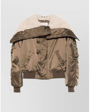 Isabel Marant Short Satin Quilted Coat Shearling Collar - Natural