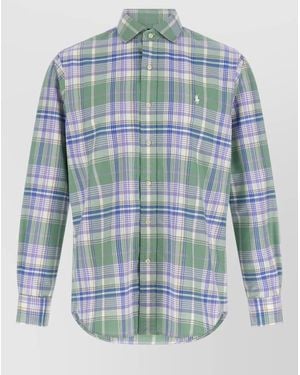Polo Ralph Lauren Plaid Shirt Long Sleeves Cuffed Button Collar - Blue