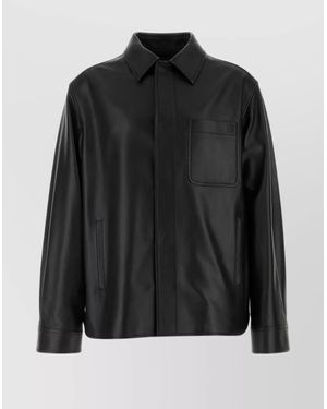 Loewe Wool Shirt With Collar And Front Pocket - Black
