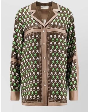 Tory Burch Silk Shirt Bowling Collar Contrast Trim - Multicolour