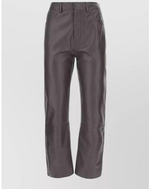 Alberta Ferretti Leather Pants Tailored Cut Belt Loops - Gray
