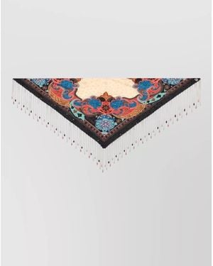 Etro Triangle Scarf Polka Dot Beads Fringe - Blue