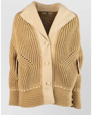 Ermanno Scervino Knitted Texture Jacket Contrast Collar Ribbed Cuffs - Natural