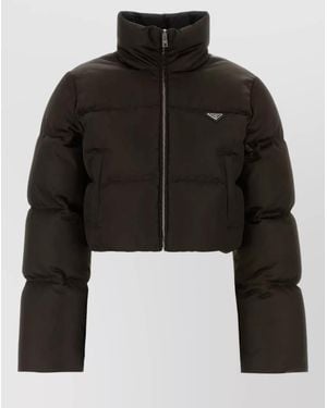 Prada Renylon Cropped Jacket High Collar Design - Black