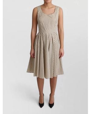 Dolce & Gabbana Cotton Sleeveless Polka-Dot Pleated Midi Dress - Natural