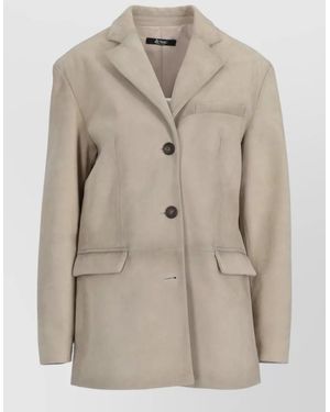 LA ROSE Suede Coat Notch Lapel Chest Pocket - Natural