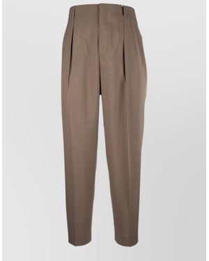 Cellar Door Pleated Trousers Button Detail Belt Loops - Brown