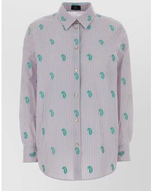 Etro Striped Poplin Shirt Paisley Long Sleeves - Grey