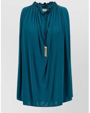 Balmain Viscose Sleeveless Pleated Blouse - Blue