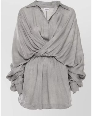 ANDAMANE Knee Length Viscose Dress Draped Design - Grey