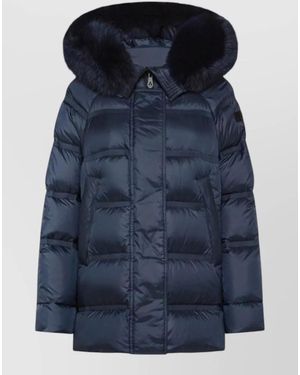Peuterey Hooded Jacket Fur Trim Long Quilted Pockets - Blue