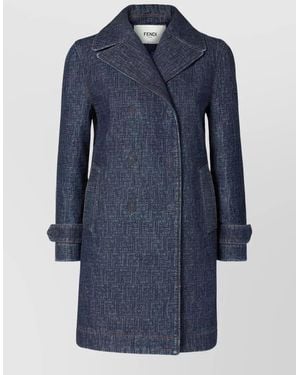 Fendi Padded Denim Double Breasted Coat - Blue