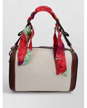 CUBA LAB Shoulder Bag Contrast Stitching Floral Scarf Hardware - Red