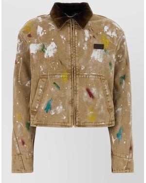 Moschino Cotton Jacket Paint Splatter Design Pockets Collar - Metallic