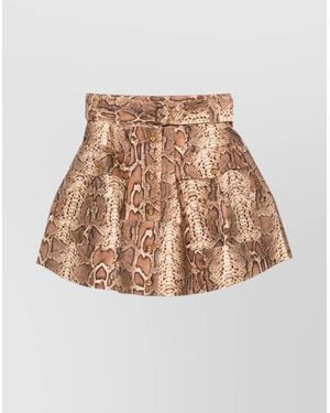 Zimmermann Midi Skirt With Animal Print And Belt - Natural