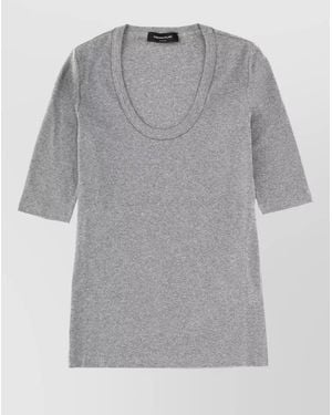 Fabiana Filippi Cotton Dress Round Neck Three Quarter Sleeves - Grey