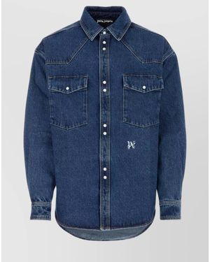 Palm Angels Embroidered Logo Denim Shirt - Blue