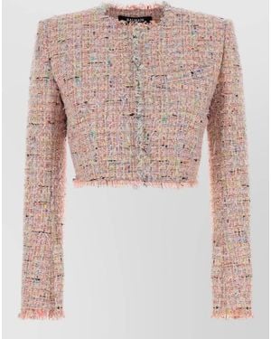 Balmain Cropped Tweed Blazer Long Sleeves - Pink