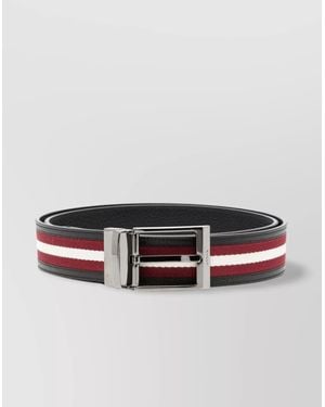 Bally Adjustable Striped Logo Belt With Textured Finish - Metallic
