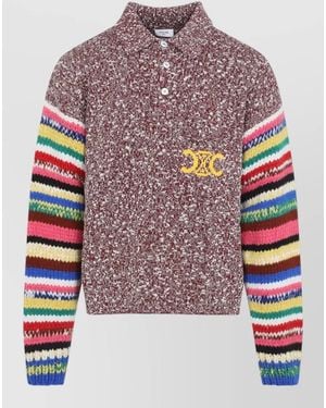 Celine Polo Jumper Striped Sleeves Ribbed Trims - Multicolour