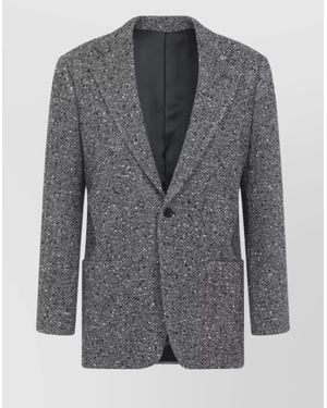 Celine Herringbone Wool Single-Breasted Blazer - Grey