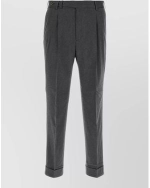 PT Torino Tailored Cotton Blend Trousers Pleats Cuffs Pockets - Grey