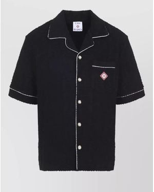 CASABLANCA Monogram Towelling Cuban Collar Shirt - Black