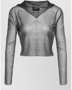 Santa Brands Rhinestone Hooded Cropped V-Neck Long-Sleeve Blouse - Grey