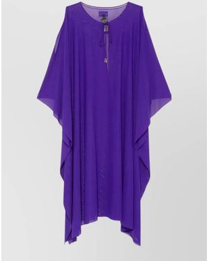 Fisico Mesh Kaftan Dress Cold Shoulder Design - Purple