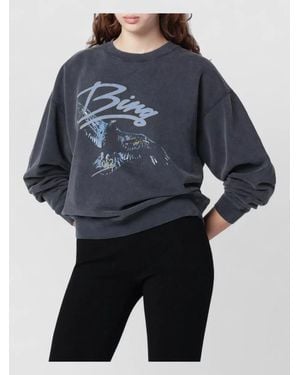 Anine Bing Crew Neck Long Sleeve Graphic Print Top - Blue