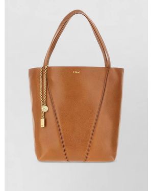 Chloé Leather Shoulder Tote Bag Double Handles - Brown