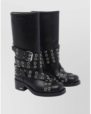 Mach & Mach Vintage Leather Combat Ankle Boots With Buckles - Black