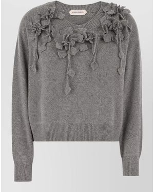 Alberta Ferretti Crew Neck Cropped Top Floral Embellishments - Grey