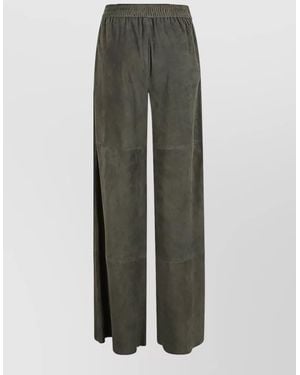 Via Masini 80 Suede Leather Trousers High Waist Wide Leg - Green