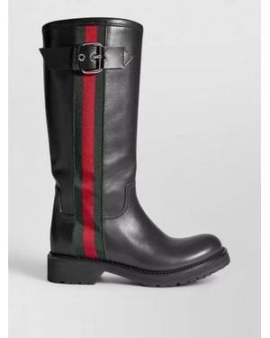 Gucci Leather Knee-High Biker Boots - Black
