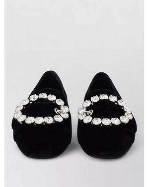 Dolce & Gabbana Velvet Loafers Crystal Bow Detail Style - Black
