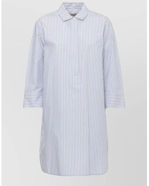 Woolrich Striped Cotton Dress Knee Length Sleeves - White