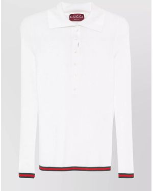 Gucci Cashmere Silk Ribbed Long-Sleeve Polo Shirt - White