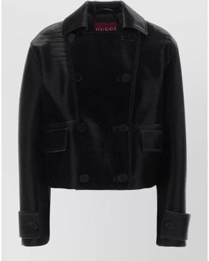 Gucci Lamb Leather Double Breasted Coat - Black