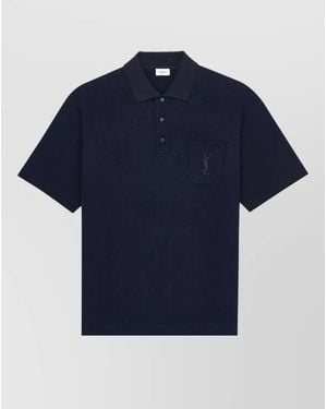 Saint Laurent Cassandre Polo Shirt Chest Pocket - Blue