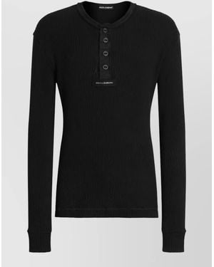 Dolce & Gabbana Serafino Crew Neck Long Sleeve Knit - Black