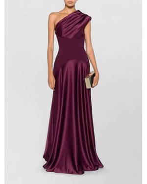 Solace London Polyester One-Shoulder Sleeveless Draped Maxi Gown - Purple