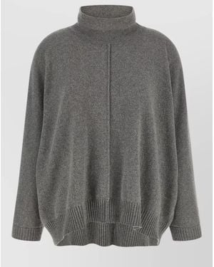 Alberta Ferretti High Neck Sweater Relaxed Fit Design - Gray