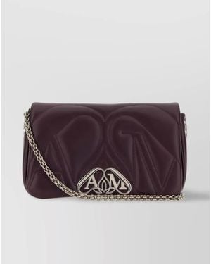 McQueen Compact Leather Shoulder Bag With Quilted Detail - Purple