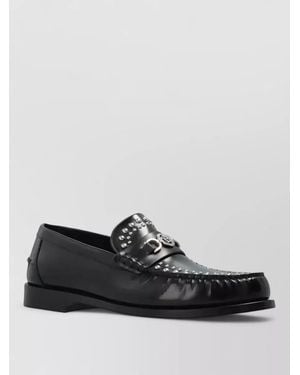 Versace Loafers Calf Leather Studded Detail Design - Black