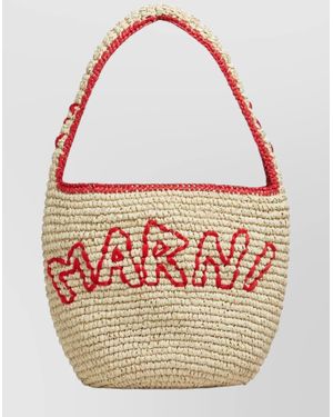 Marni Small Woven Hobo Bag With Round Handle - White