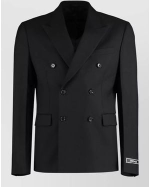 Versace Wool Blazer Double Breasted Tailored Cut - Black