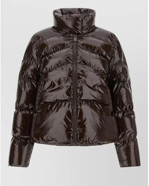 Pinko Love Birds High Collar Long Down Jacket - Brown