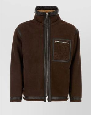 Fendi Lamb Leather Shearling Loose-Fit Jacket - Brown
